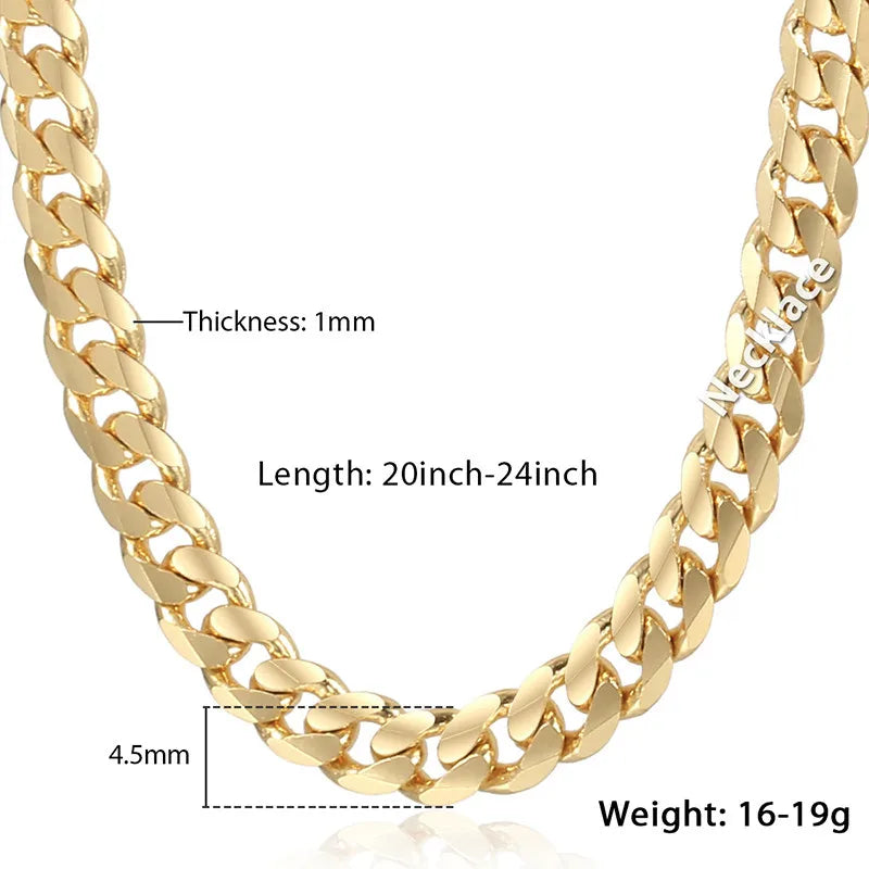Trendsmax Men's Cuban Link Chain Necklace Gold Color Chain Necklace Gift For Men Hiphop Wholesale Jewelry 4.5mm 50cm 60cm GN438