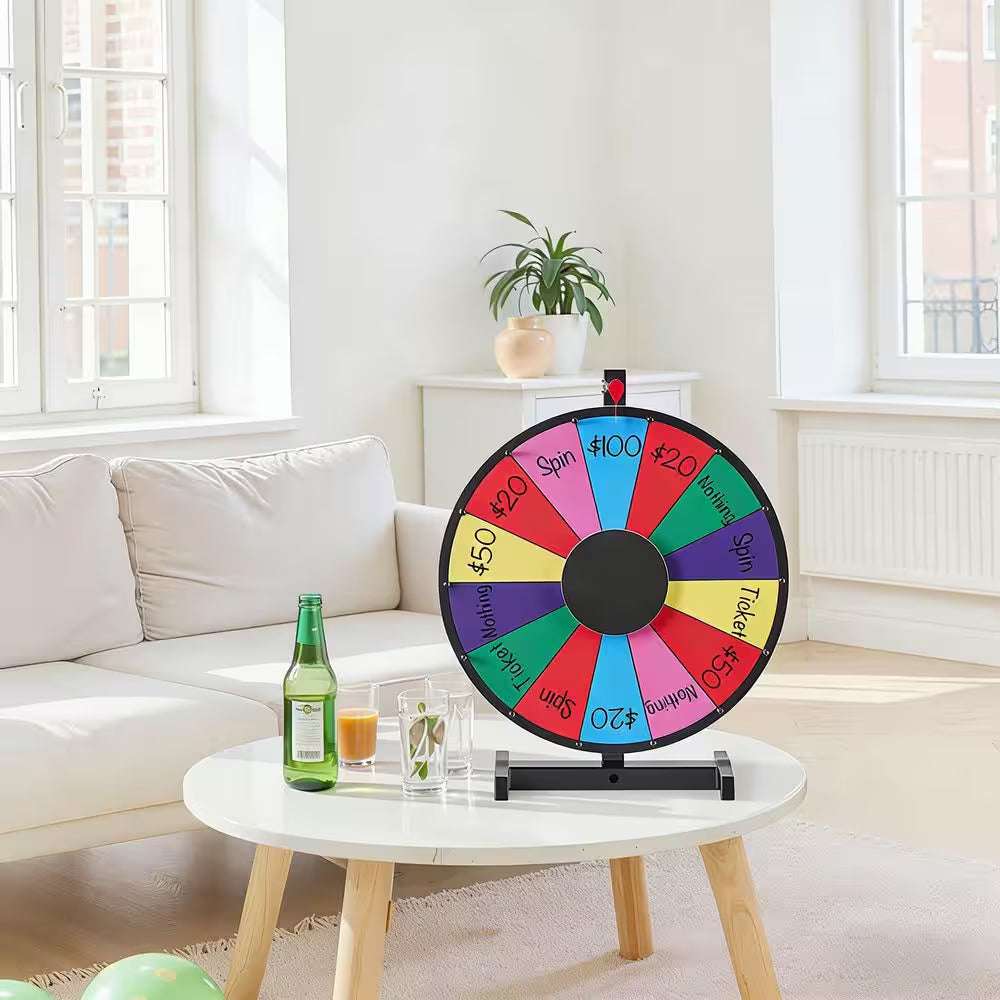 18 In. Spinning Prize Wheel, Heavy Duty Roulette Wheel with a Dry Erase and 2 Markers, Tabletop Spinner