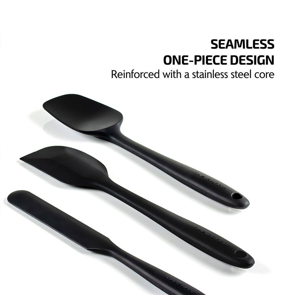 OVENTE Black Non-Stick Silicone Spatula Set with Heat Resistant & Stainless Steel Core, Set of 5