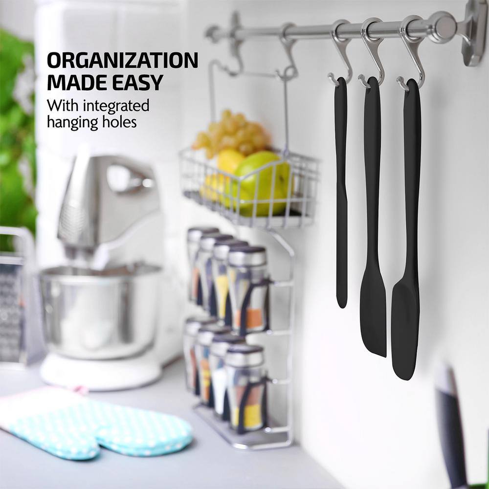 OVENTE Black Non-Stick Silicone Spatula Set with Heat Resistant & Stainless Steel Core, Set of 5