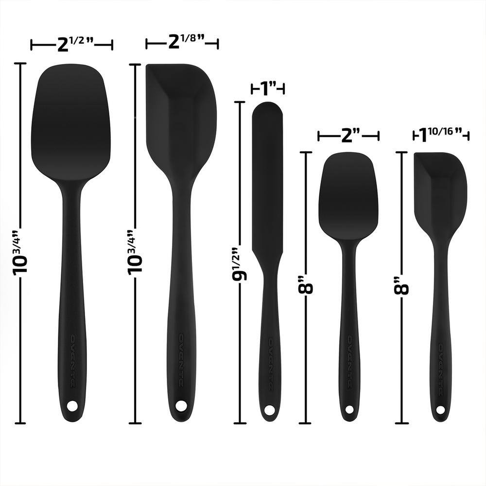 OVENTE Black Non-Stick Silicone Spatula Set with Heat Resistant & Stainless Steel Core, Set of 5