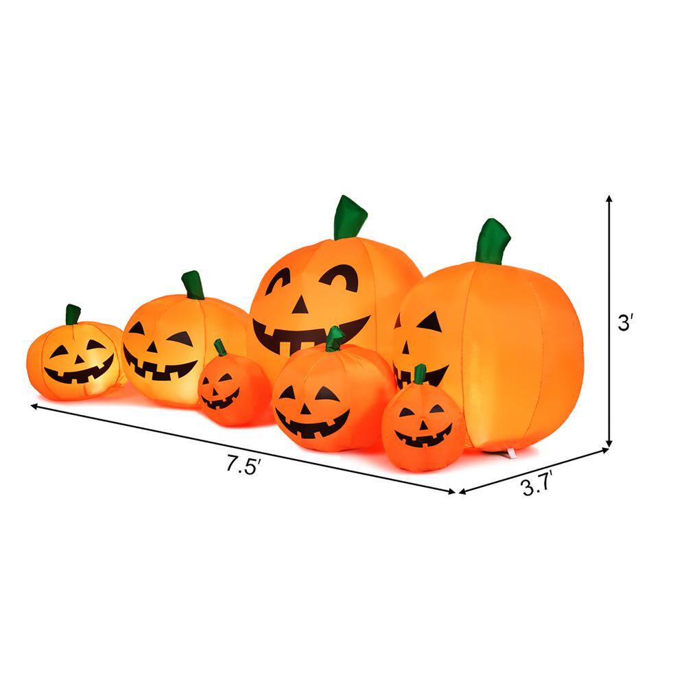 Costway 7.5 ft. Halloween Inflatable 7 Pumpkins Patch with LED Light Outdoor Garden Decoration