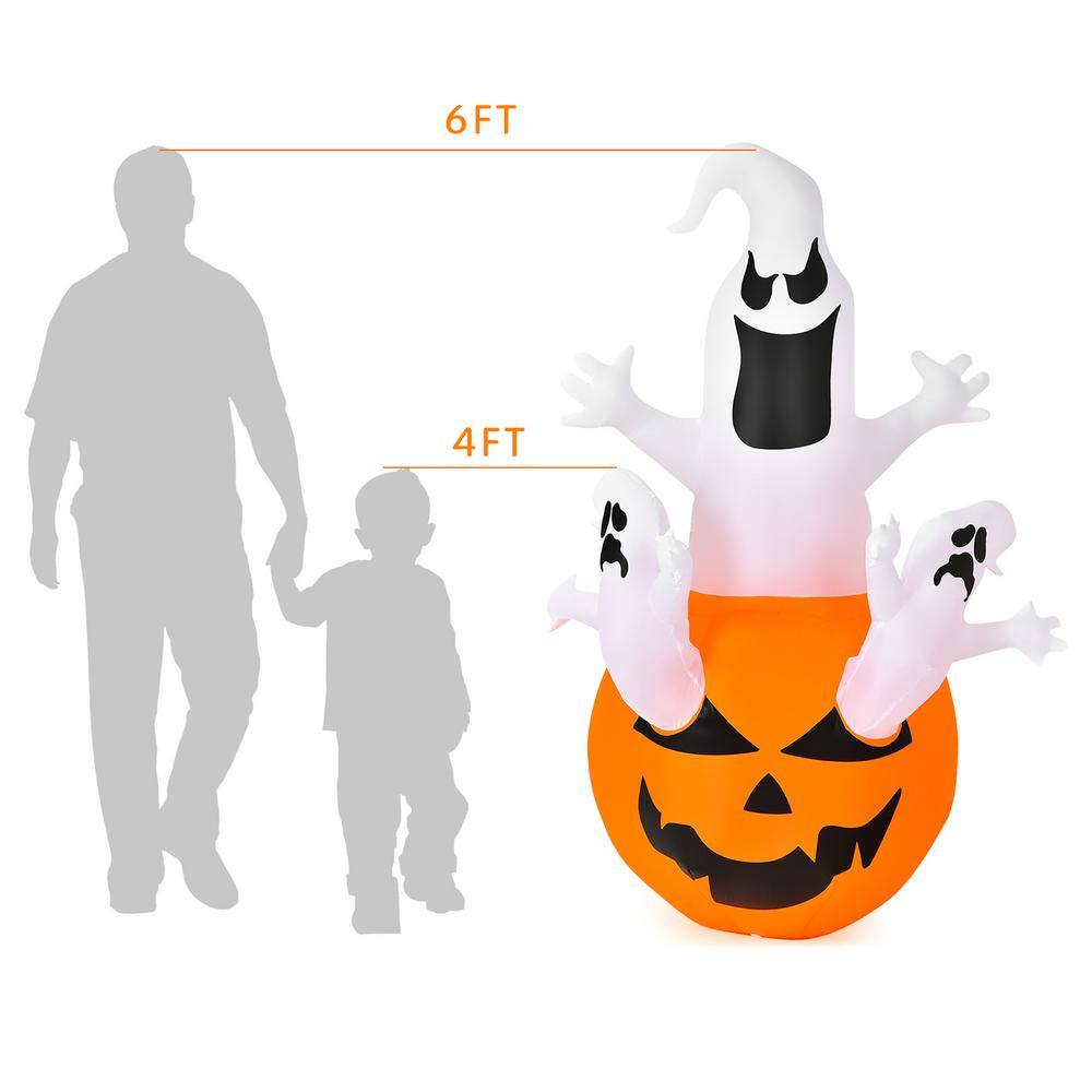 Costway 6 ft. LED light Animatronic Ghost Pumpkin Halloween Inflatable