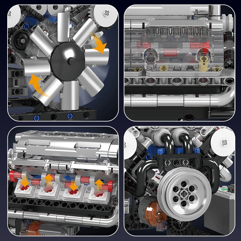 10088 the V8 Engine Building Block Assembly Technical Car Brick Set Educational Car Engine Toys Kids Christmas Gift