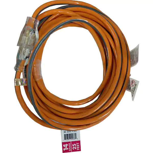 RIDGID 25 ft. 14/3 Heavy-Duty Contractor-Grade Indoor/Outdoor Extension Cord, Orange and Gray