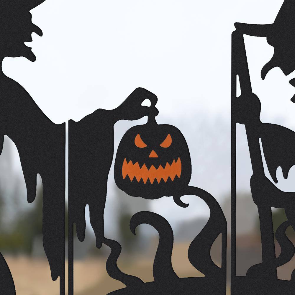 Glitzhome 34.5 in. H Set of 5 Halloween Metal Silhouette Witches with Cauldron Yard Stake or Wall Decor (2 Function)