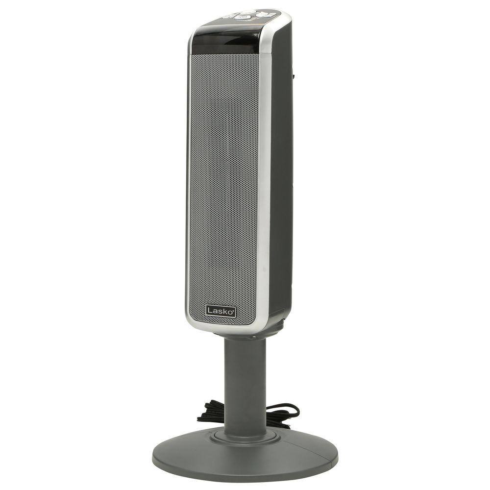 1500W 29 in. Gray Electric Pedestal Ceramic Oscillating Space Heater with Digital Display and Remote Control