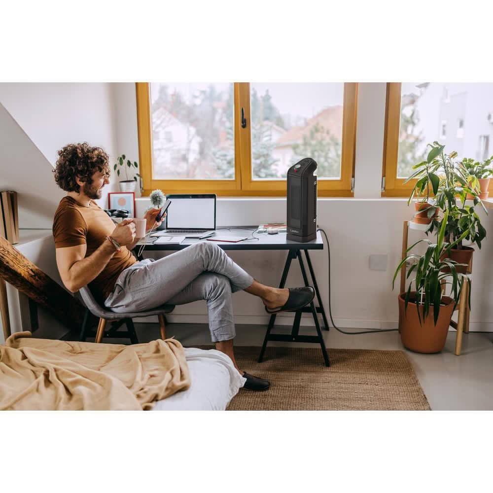 Lasko 1500W 16 in. Gray Electric Tabletop Ceramic Space Heater with Adjustable Thermostat and 2 Speeds