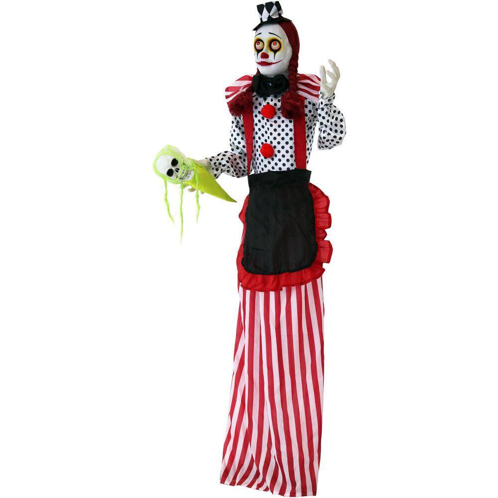 Haunted Hill Farm 65 in. Battery Operated Poseable Standing Clown with Red LED Eyes Halloween Prop