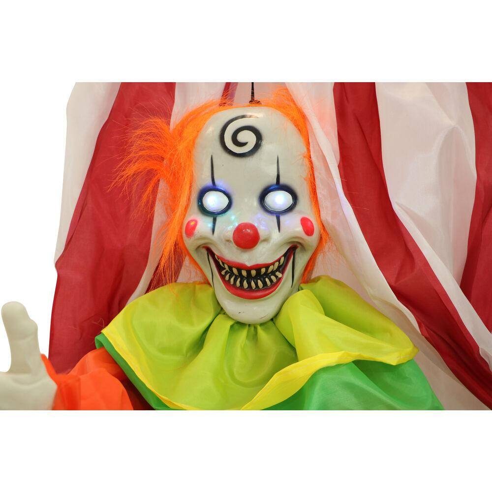 Haunted Hill Farm 72 in. Battery Operated Poseable Hanging Clown with Blue LED Eyes Halloween Prop