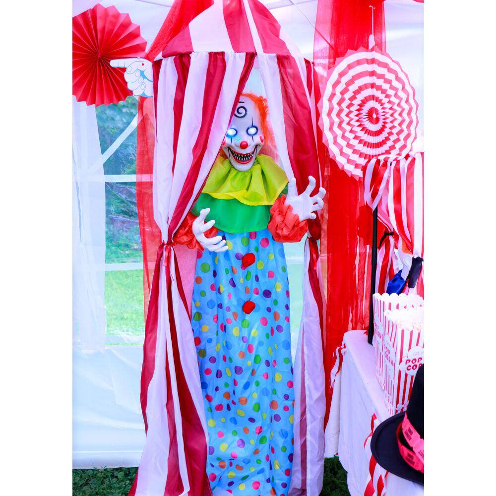 Haunted Hill Farm 72 in. Battery Operated Poseable Hanging Clown with Blue LED Eyes Halloween Prop
