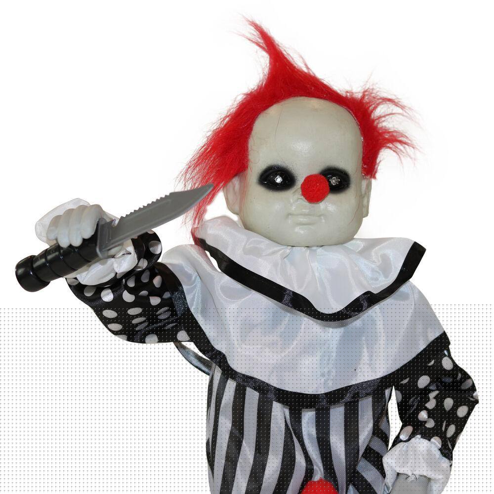 Haunted Hill Farm  25 in. Battery Operated Poseable Animatronic Clown with Red LED Eyes Halloween Prop
