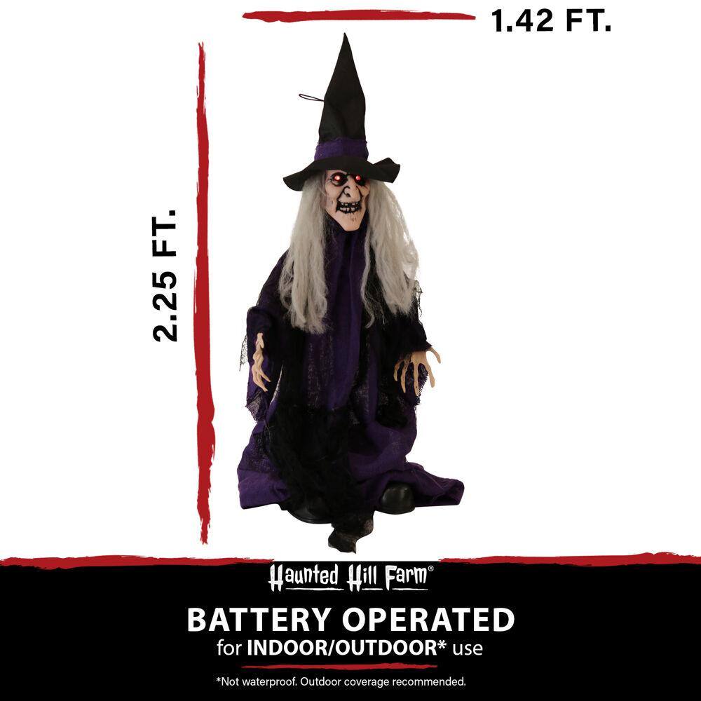 Haunted Hill Farm 27 in. Battery Operated Poseable Animatronic Witch with Red LED Eyes Halloween Prop