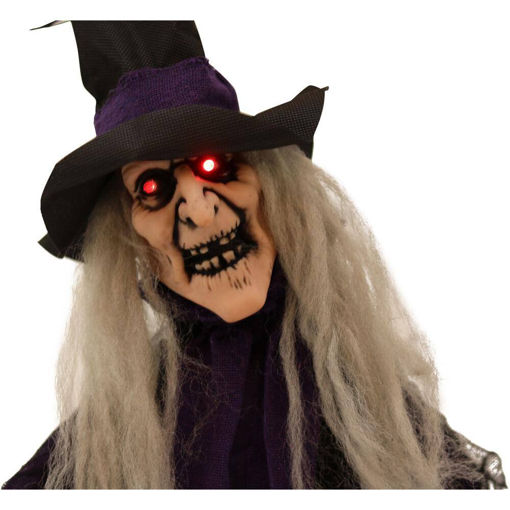 Haunted Hill Farm 27 in. Battery Operated Poseable Animatronic Witch with Red LED Eyes Halloween Prop