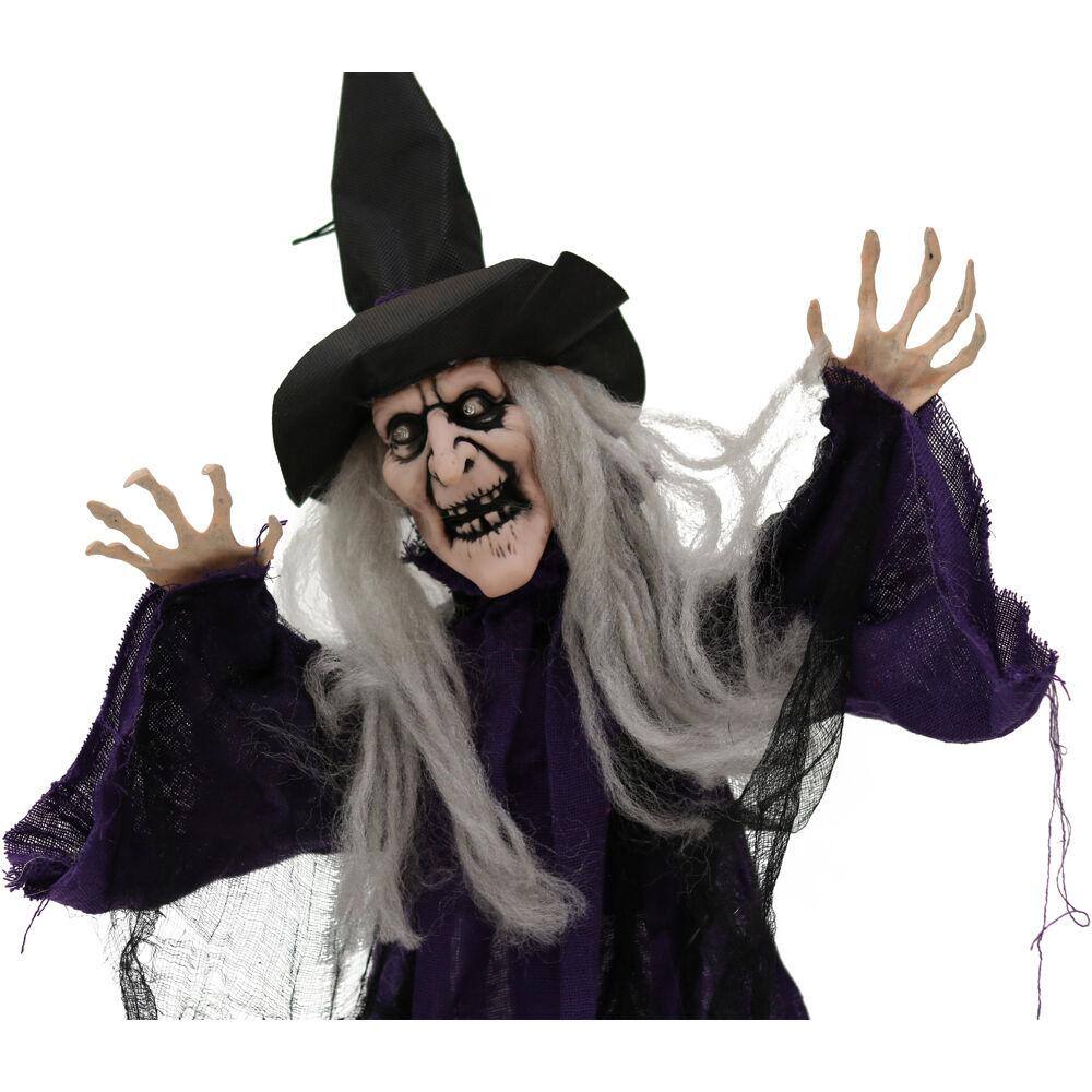 Haunted Hill Farm 27 in. Battery Operated Poseable Animatronic Witch with Red LED Eyes Halloween Prop