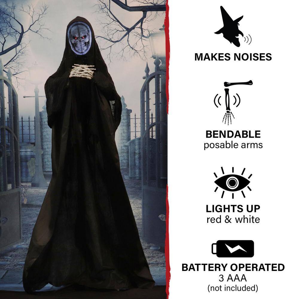 Haunted Hill Farm 6 ft. dearmad the Ghostly Reaper with Lights and Sound, Indoor or Covered Outdoor Halloween Decoration, Battery Operated