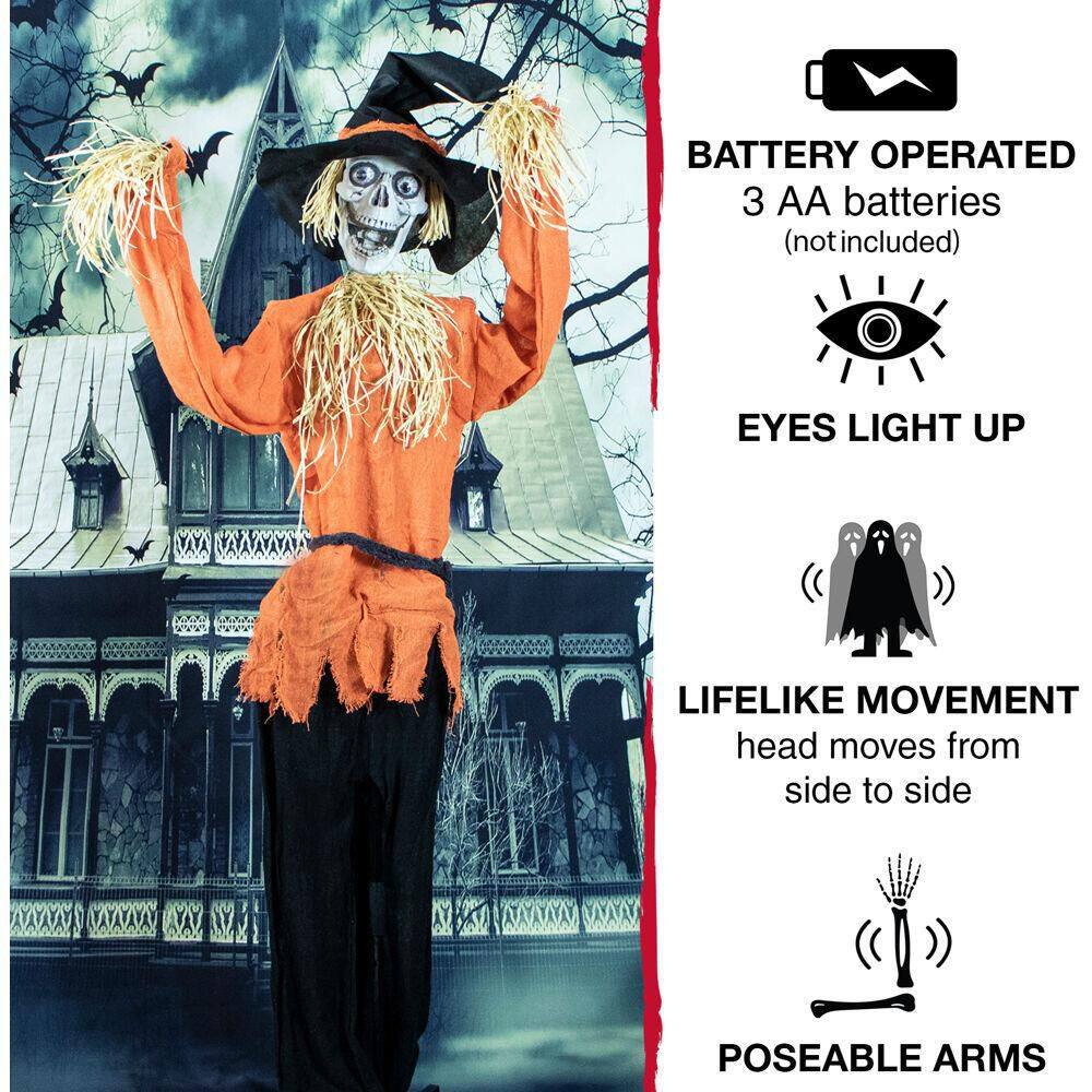 Haunted Hill Farm 5 ft. Animatronic Skeleton Scarecrow Halloween Prop