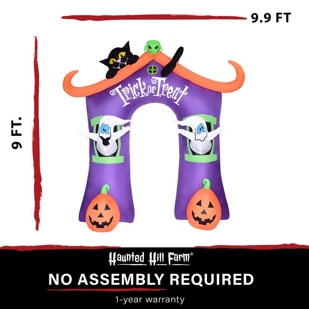 Haunted Hill Farm 9 ft. Inflatable Pre-Lit Trick or Treat Walkway Arch with Black Cat, Jack-O-Lantern and Ghost