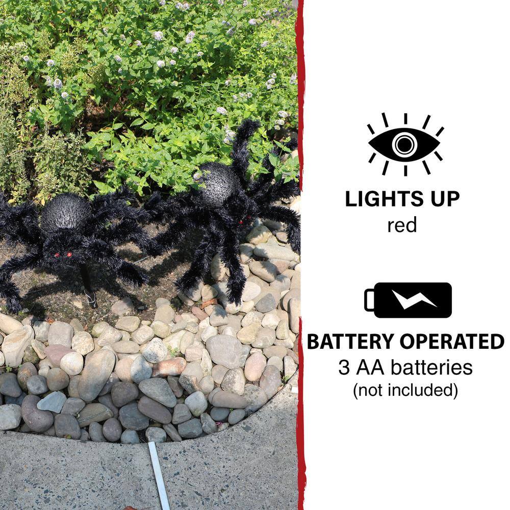 Haunted Hill Farm 25 in. Light-Up Spiders with Red LED Bodies Halloween Yard Decoration