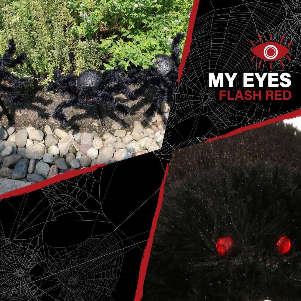 Haunted Hill Farm 25 in. Light-Up Spiders with Red LED Bodies Halloween Yard Decoration