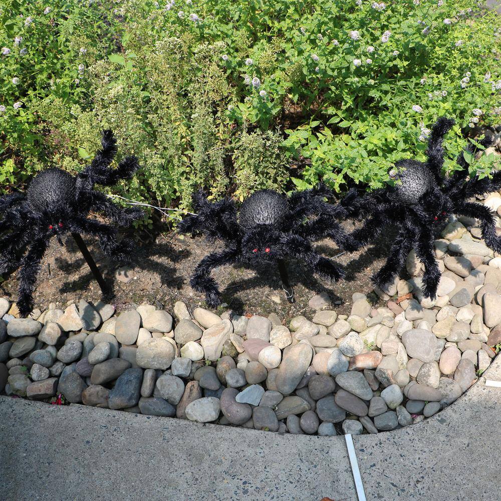Haunted Hill Farm 25 in. Light-Up Spiders with Red LED Bodies Halloween Yard Decoration