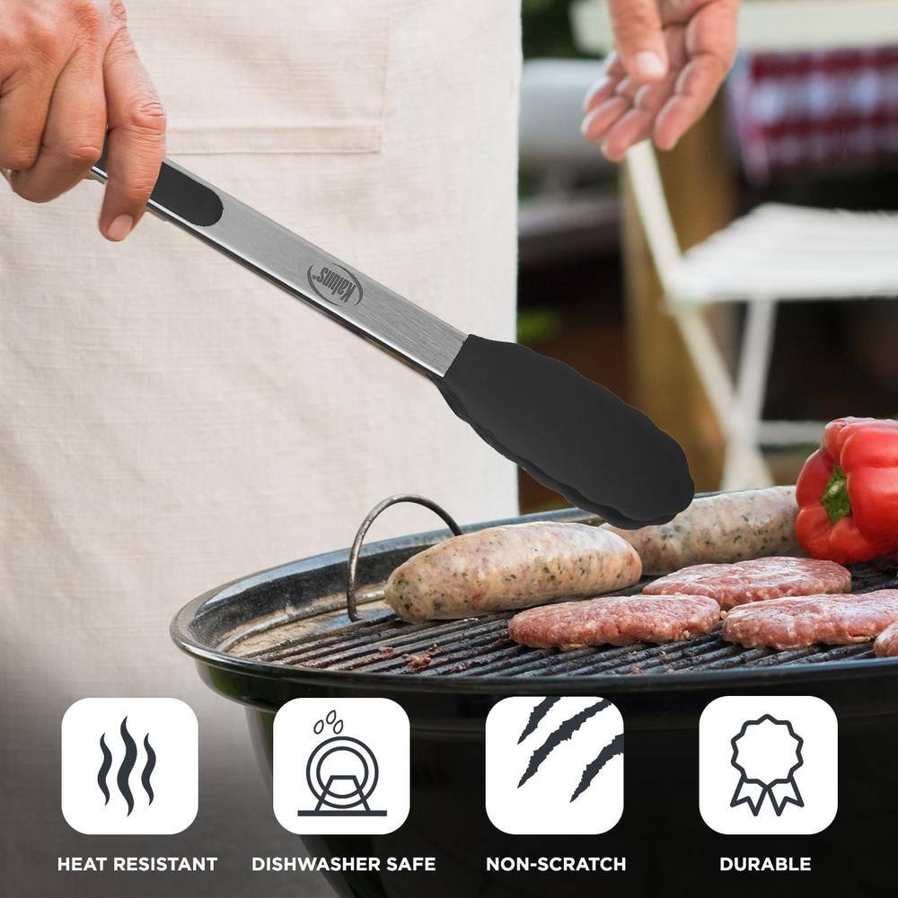 Kaluns Non-Stick Silicone Tip Black Stainless-Steel Tongs and Spatula (Set of 4)