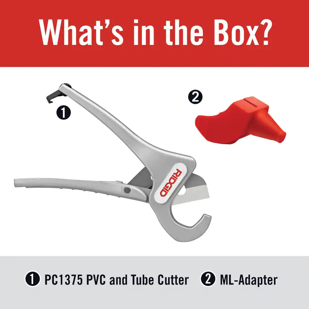 RIDGID 1/8 in. to 1-3/8 in. PC-1375ML Heavy-Duty Single Stroke PVC Plastic, CPVC, PEX, PP Tubing Cutter w/ Multi-Layer Adapter