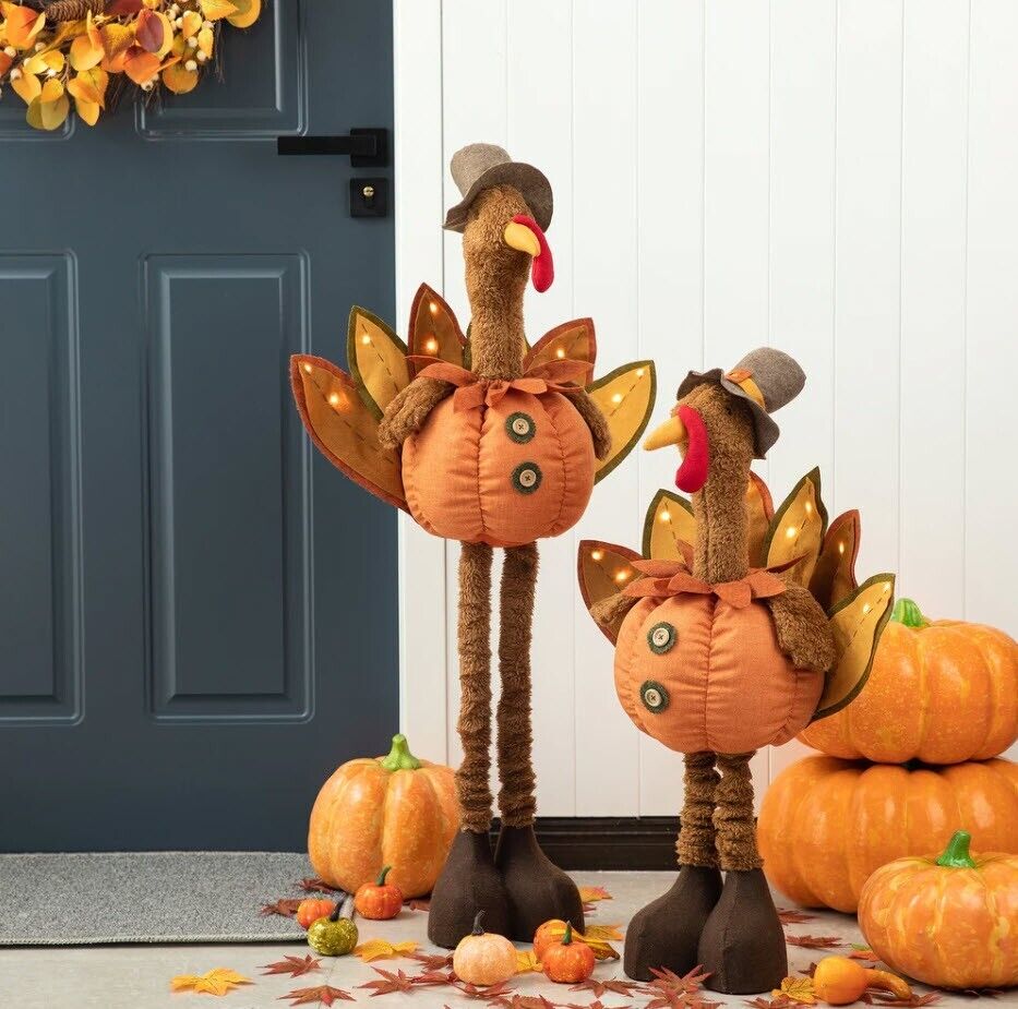 Glitzhome 37.00 in. H/24.00 in. H Fabric Turkey Standing Decor with Telescoping Legs