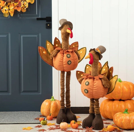 Glitzhome 37.00 in. H/24.00 in. H Fabric Turkey Standing Decor with Telescoping Legs