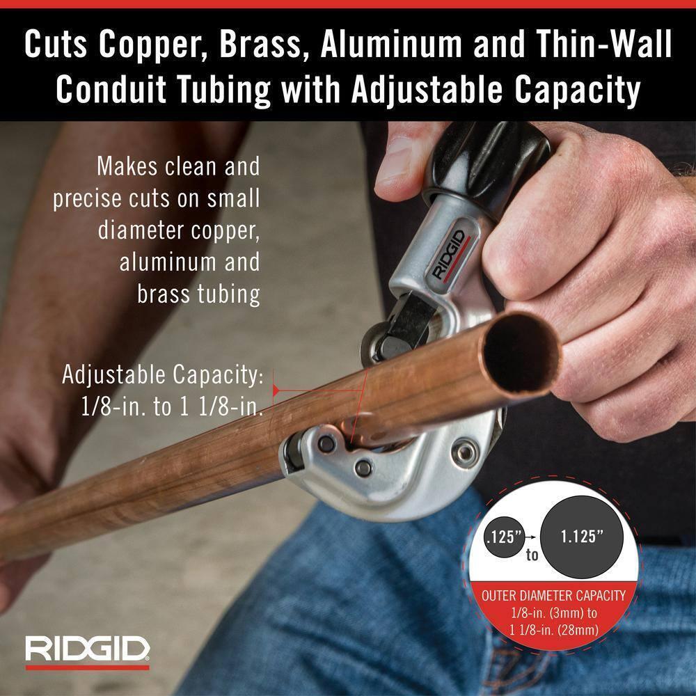 RIDGID 1/8 in. to 1-1/8 in.150 Constant Swing Copper Pipe & Stainless Steel Tubing Cutter w Easy Change Wheel Pin + Spare Wheel
