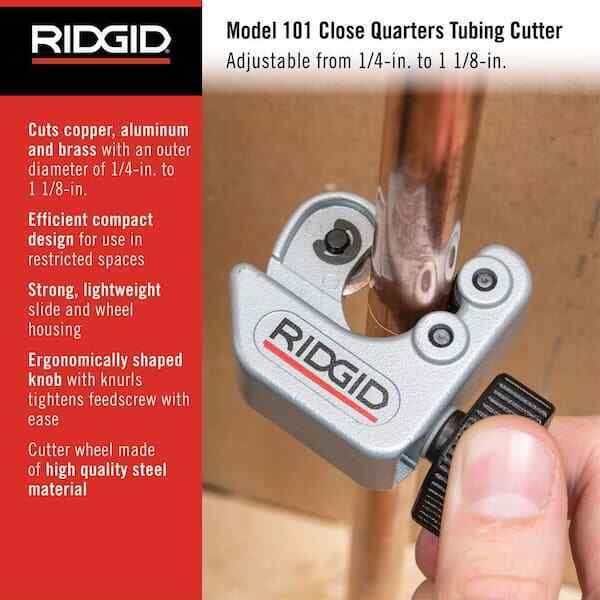 RIDGID 1/4 in. to 1-1/8 in. 101 Close Quarters Copper, Aluminum, Brass, and Plastic Tubing Cutter, Multi-Use Tubing Tool