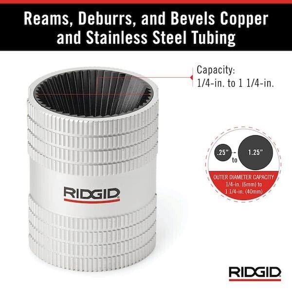 RIDGID 223S 1/4 in.-1-1/4 in. Inner/Outer Copper and Stainless Steel Tubing and Pipe Reamer, Tubing Tool for Multilayer Cutting