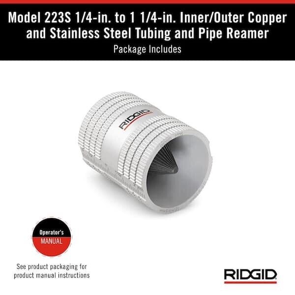 RIDGID 223S 1/4 in.-1-1/4 in. Inner/Outer Copper and Stainless Steel Tubing and Pipe Reamer, Tubing Tool for Multilayer Cutting