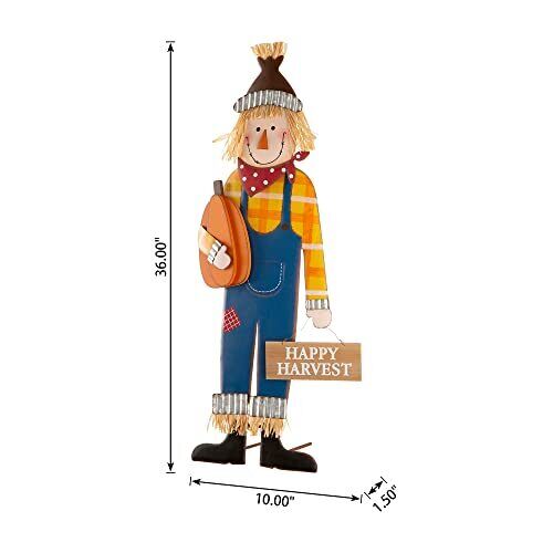 Glitzhome 36 in. H Fall Metal Scarecrow Yard Stake/Standing/Hanging Sign (KD, 3-Function)