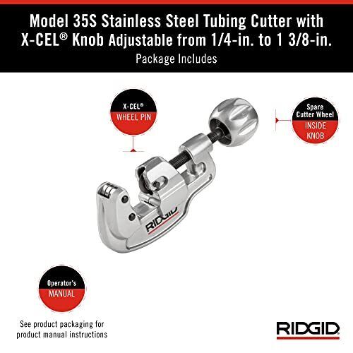 RIDGID 1/4 in. to 1-3/8 in. Model 35S Stainless Steel Tubing Cutter with Quick Cutting X-CEL Knob, Contoured Frame Tubing Tool
