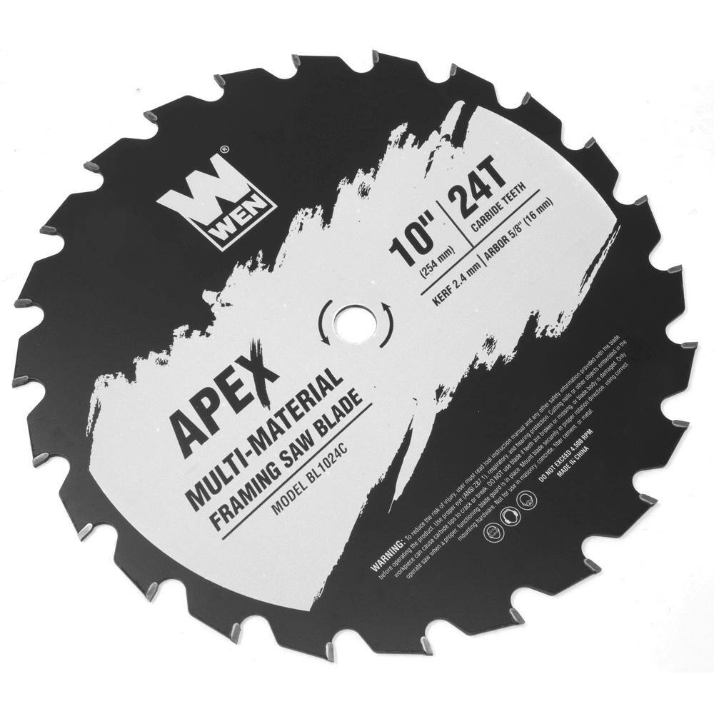 WEN Apex 10 in. 24-Tooth Carbide-Tipped Multi-Material Industrial-Grade Framing Saw Blade with Cool-Cut Coating