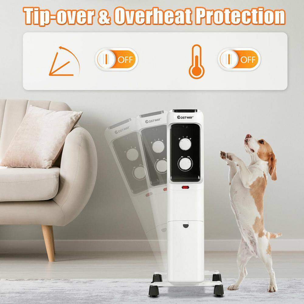 Costway 1500-Watt Electric Oil-Filled Radiant Space Heater with Adjustable Thermostat