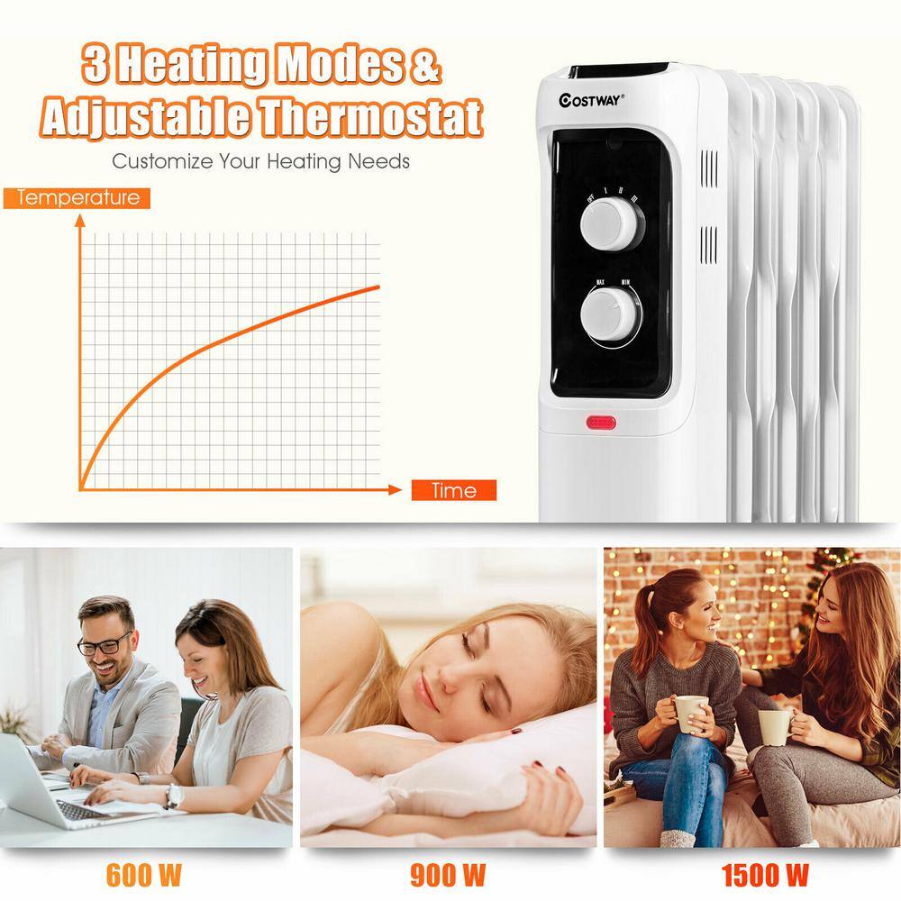 Costway 1500-Watt Electric Oil-Filled Radiant Space Heater with Adjustable Thermostat