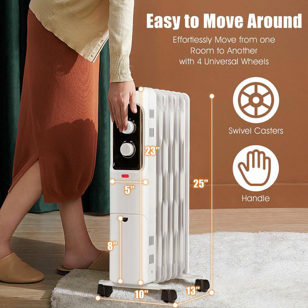 Costway 1500-Watt Electric Oil-Filled Radiant Space Heater with Adjustable Thermostat