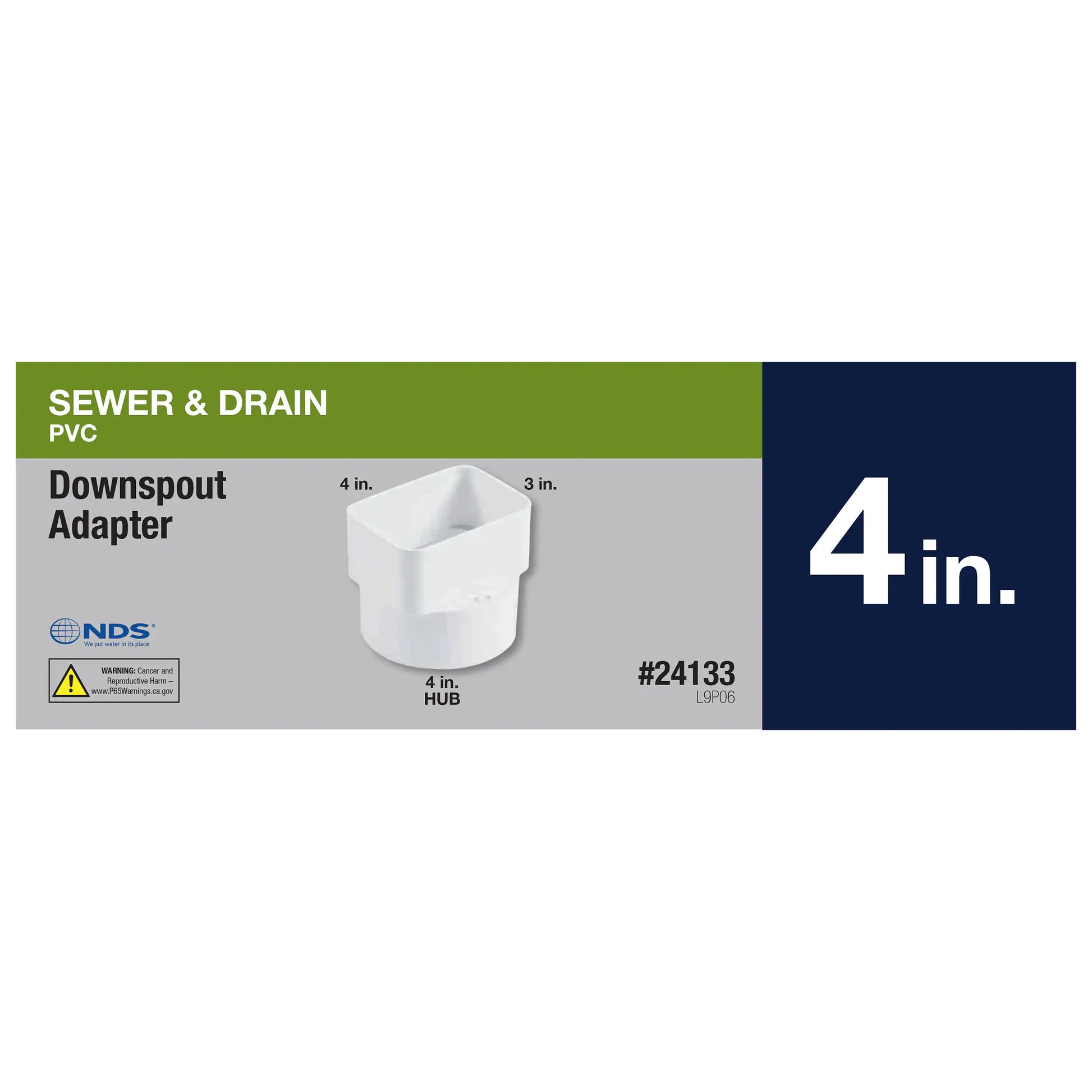 PVC Downspout Adapter, 3X4 In. Downspout X 4 In. Sewer and Drain Hub