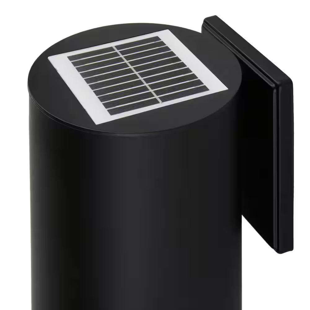 7.8 In. 1-Light Modern Black LED Solar Cylinder Outdoor Wall Light Sconce with Dark Sky Compliance