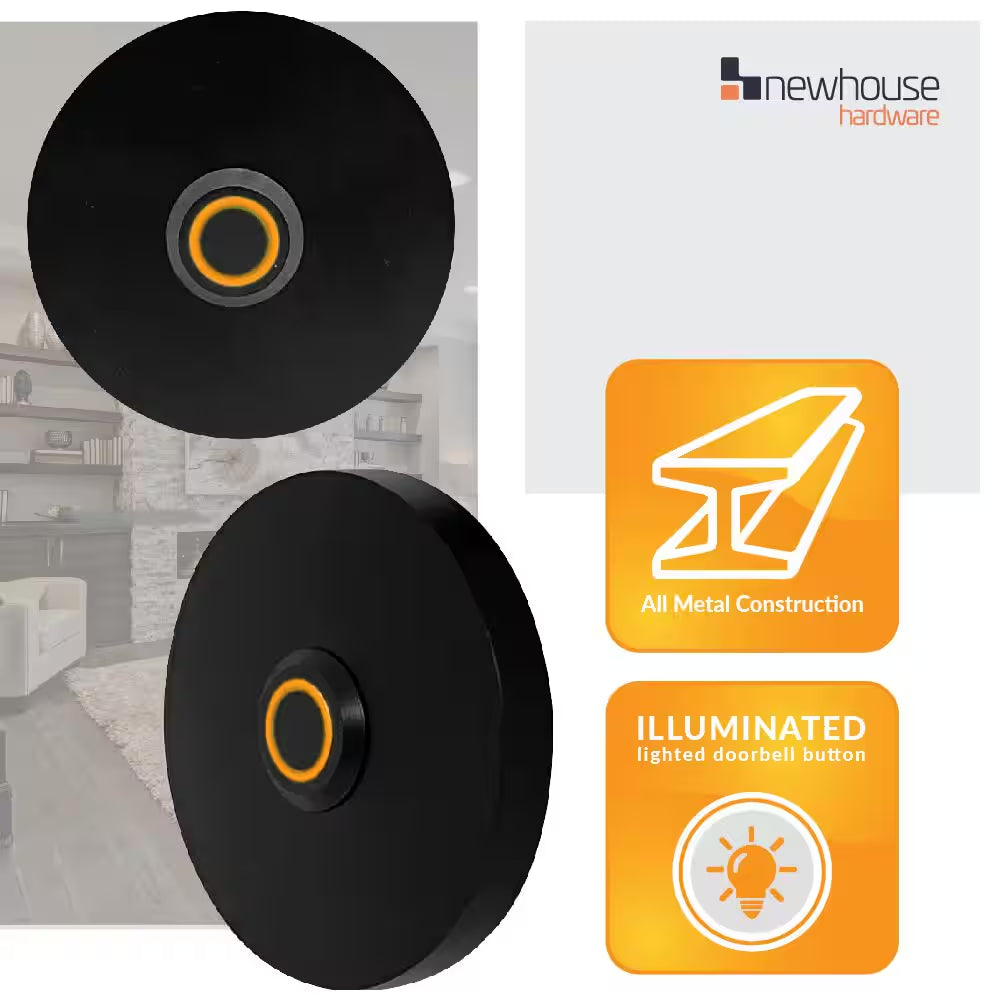 Wired Metal Circular Recessed Mount Doorbell Chime Push Button with LED Button Light in Black, Door Bell Button Only