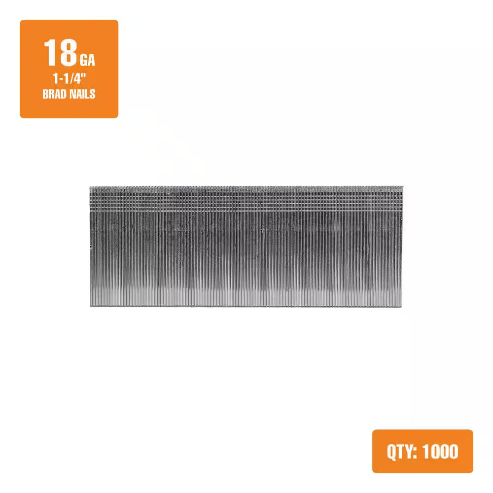 18-Gauge 1-1/4 In. Glue Collated Electrogalvanized Brad Nails-1000 Ct.-Indoor/Covered Outdoor-Trim, Moulding, Baseboards