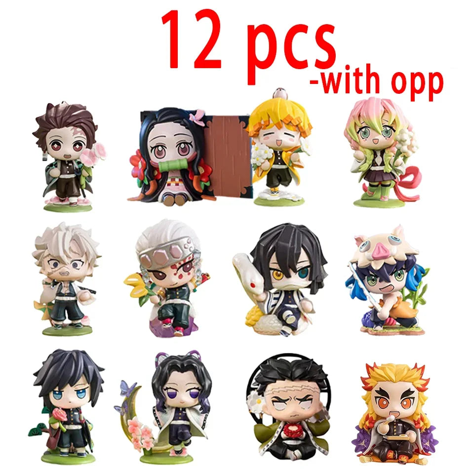 1-12Pcs Anime Demon Slayer Blind Box Tanjiro Kamado Nezuko Cartoon Figure PVC Model Ornament Child Christmas Halloween Gift