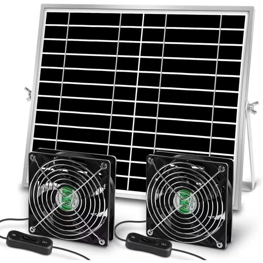 Solar-Powered Dual Fan with IPX7 Waterproof, 5 In. Fans, 13 Ft. Cable, Mounting Kit