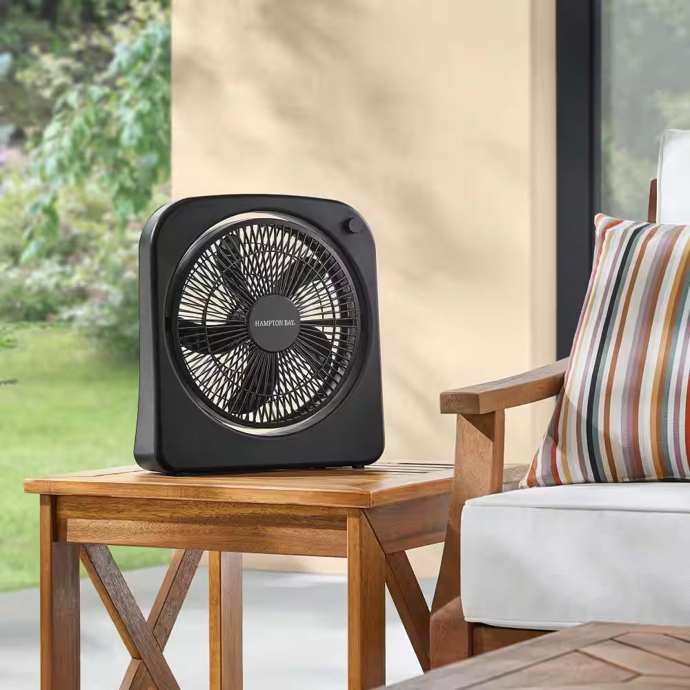 9 In. Multi-Speed Rechargable Box Fan in Black with Adjustable Head, Build-In Battery, and Usb-Type C Charging