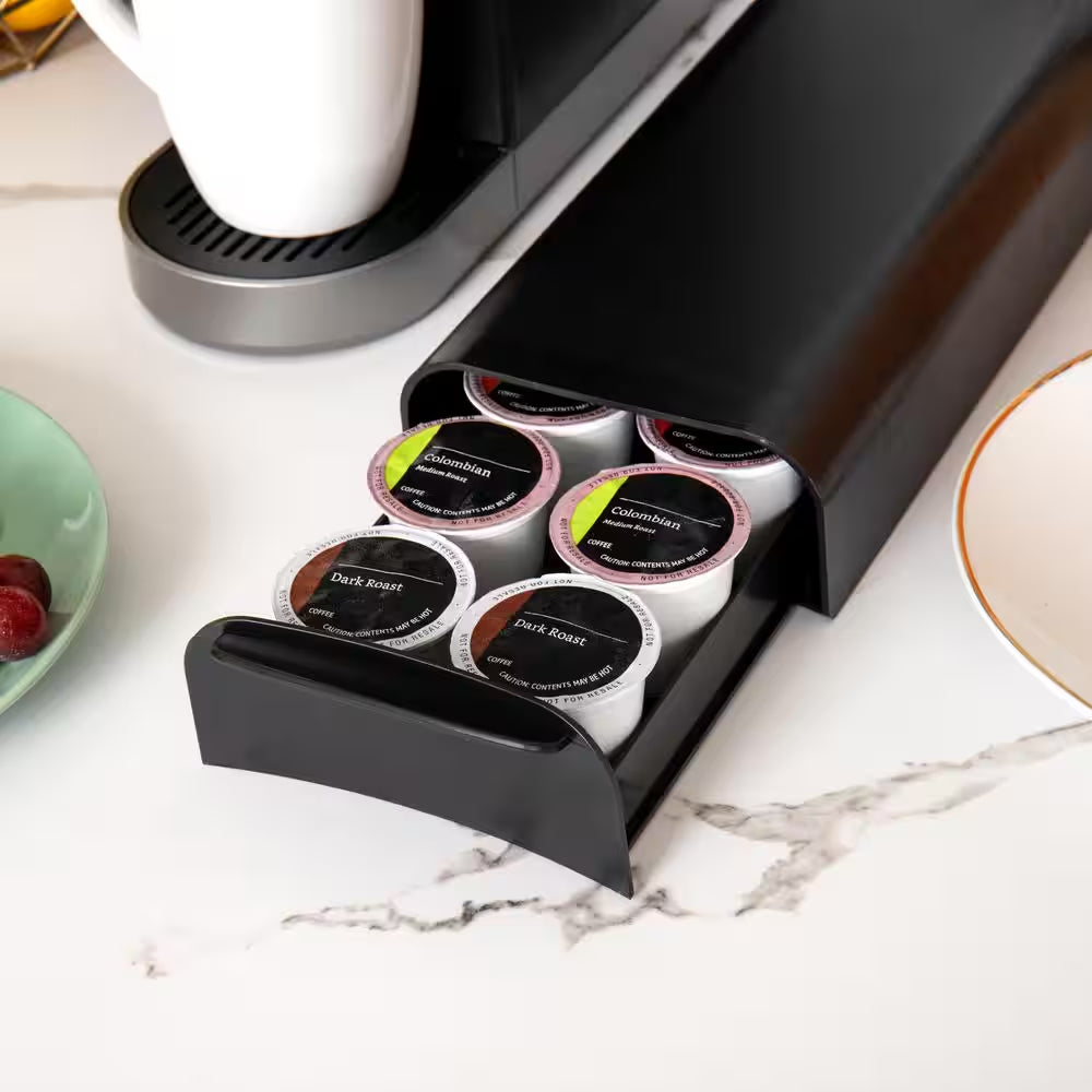 Single Serve Coffee Pod Organizer, 12-14 Coffee Pod Capacity, In. L X 12.75 In. W X 2.25 In. H, Black