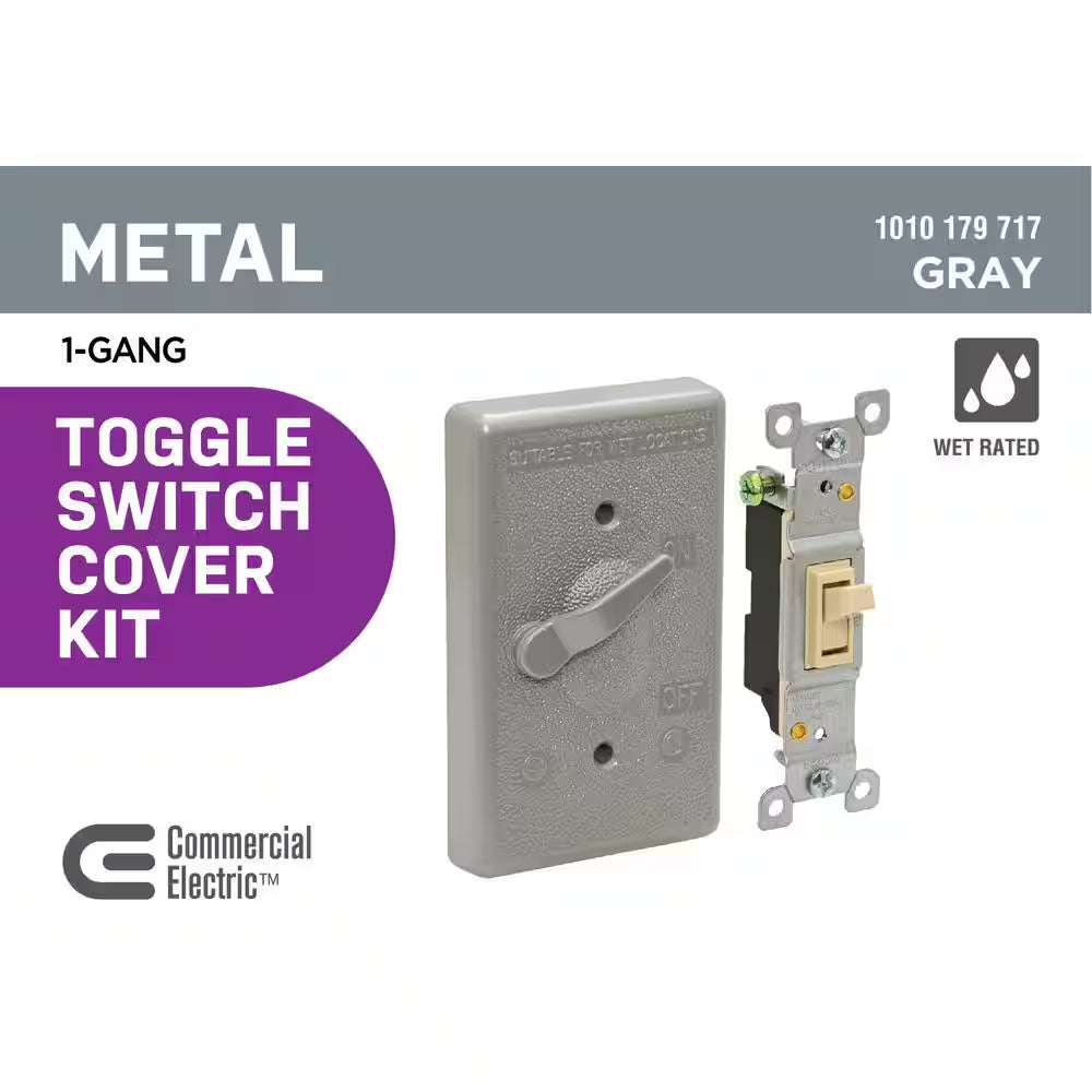 1-Gang Metal Weatherproof Single Pole Toggle Switch and Electrical Outlet Cover Kit, Gray