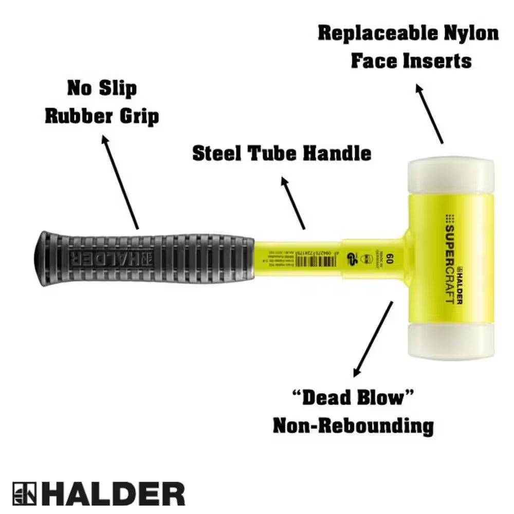 Halder 3.75 Lb. Dead-Blow Hammer with Steel Handle Rubber Grip and Replaceable Nylon Face Inserts