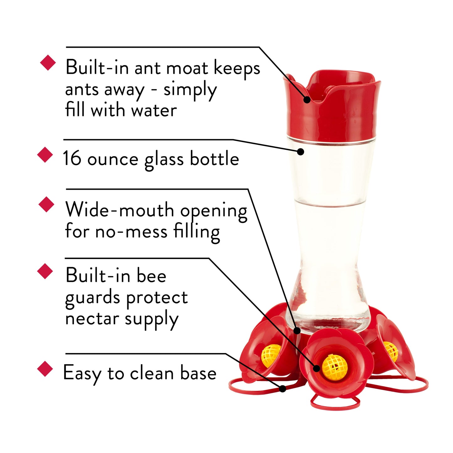 Favored Pinch-Waist Glass Hanging Squirrel-Resistant Nectar Hummingbird Feeder - 16-Oz